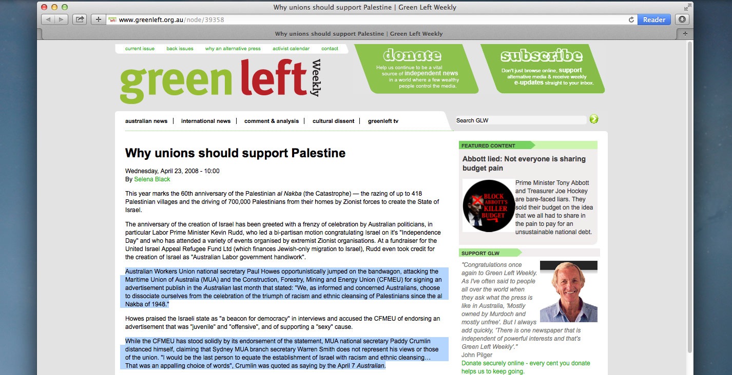 Far left unioins oppose Israel